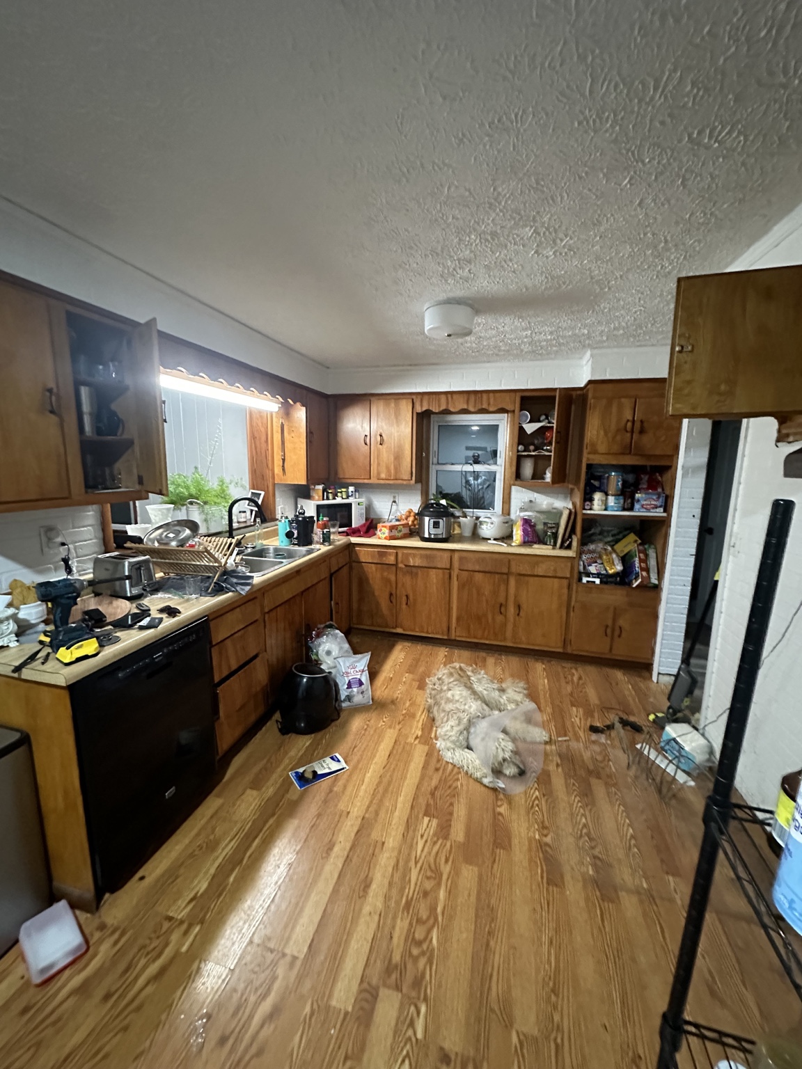 Kitchen before remodeling, with original wood cabinets and existing layout